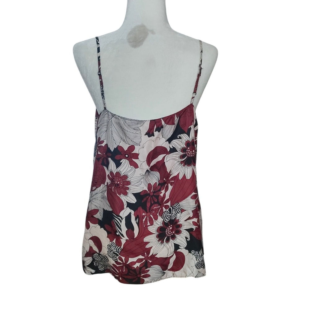 Old Navy Y2K 100% Silk Floral Camisole V-Neck Tank Top Burgundy 2000s Boho Large - Picture 6 of 9